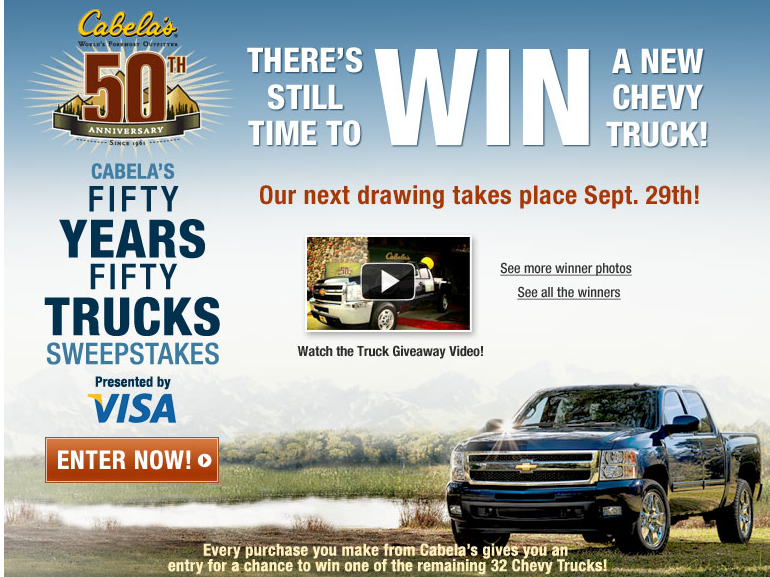 FREE Truck Giveaway Contest at Cabelas 50th Anniversary Family Finds Fun