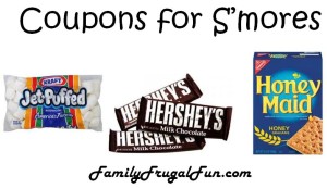 printable coupons for S'mores supplies coupons for Honey maid graham crackers, coupons for Hersheys chocolate bars, coupons for Kraft Marshmallows