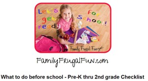 Back to School Check list for pre-K to 2nd graders