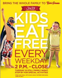 Bob Evans Coupons Kids EAt FREE in July 2013