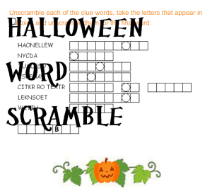 Halloween Worksheets Educational Halloween Word Scramble